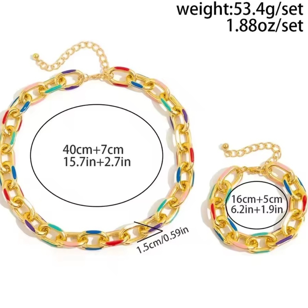Colorful Gold Chain Necklace and Bracelet Set - Picture 3 of 16